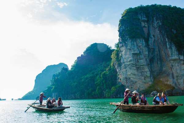 Sampan rowing in Halong Bay, Vietnam